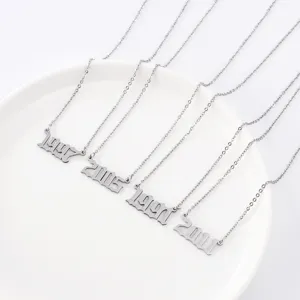 Stainless steel gothic year number pendant necklace fashion jewelry vintage style gift for women
