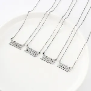 Stainless steel gothic year number pendant necklace set fashion jewelry for daily wear.
