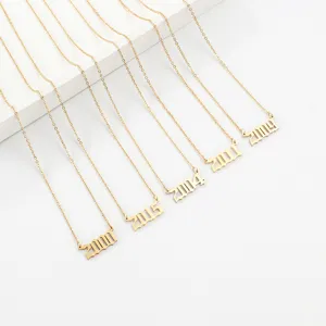 Gold stainless steel year number necklace gothic vintage digit pendant fashion jewelry