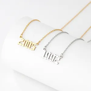 Gothic Birth Year Stainless Steel Pendant Necklace Personalized Birth Number Year Chain Necklace For Women Men Personalized Charm Birthday Jewelry Gift