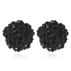 Boucles d'oreilles boules perles de cristal noir sphere bijoux pour femme robe de soiree