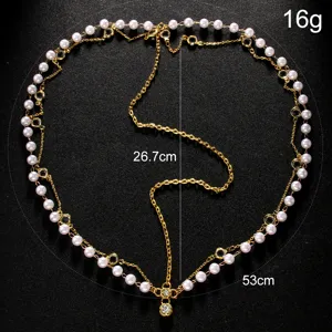 Elegante goldene Perlen Strass Kopfkette Braut Haarschmuck fuer Damen Mode-Styling