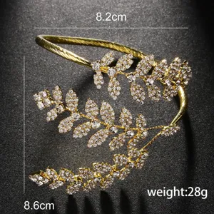 Goldene Strass Blatt Offene Armreif Manschette Luxus Hochzeit Braut Schmuck Accessoire