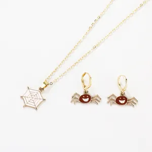 Halloween Spinnennetz Halskette Ohrringe Set, süßes Emaille Legierung Schmuck Geschenk.