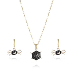 Europäisch Amerikanisch Halloween Spinnennetz Anhänger Halskette Und Spinne Ohrringe Legierung Emaille Schmuck Für Damen Dekoration