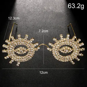 Montura de Gafas con Diamantes de Imitación Forma de Ojo Sobredimensionada Montura de Gafas de Cobre con Diamantes de Imitación Personalizada Exagerada para Fiesta Fotografía Callejera Accesorio de Moda