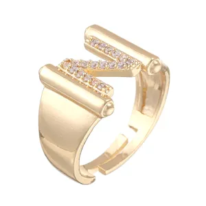 Anello aperto in zircone color oro lettera moda donna regolabile gioielli eleganti