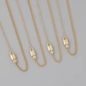 Gold 18k plated lock key pendant necklace set with zirconia letters chic fashion jewelry