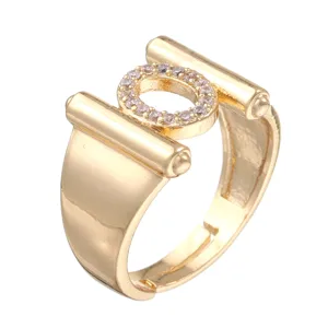 Anello aperto con zirconi regolabile placcato oro gioiello da dito alla moda per donna