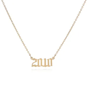 Gold stainless steel 2010 year number pendant necklace gothic font fashion jewelry