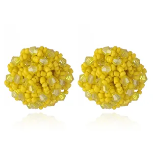 Boucles d oreilles puces boule de perles de cristal jaune geometriques de mode pour femmes