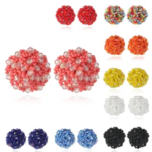Boucles d'Oreilles Clous Boule Géométrique en Perles Artificielles Tissées à la Main Boucles d'Oreilles Pendantes Sphériques En Alliage Bijoux Cadeau Femmes