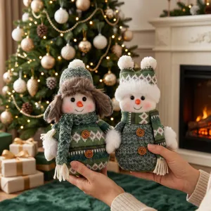 Kerst Sneeuwpop Pluche Pop Met Gebreide Muts Sjaal Groen Wit Kerst Etalage Decoratie Kerstmis Vakantie Cadeau