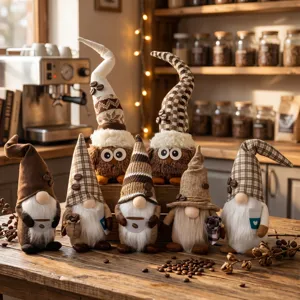 Koffieshop Gnome Pluche Pop Met Geruite Hoed Café Venster Huis Keuken Decor Rudolph Gnome Figuur Zacht Ornament Cadeau