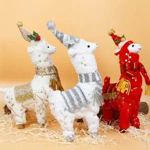 Kerst pluche alpaca pop ornament set, schattige winter vakantie bureau decoratie voor thuis