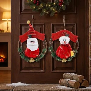 Christmas wreath hanging decoration with Santa Claus and snowman design for holiday door
