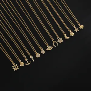 Minimalistische Kupfer Vergoldete Anhänger Halskette Für Damen Schmetterling Herz Anker Schlüssel Stern Strass Halskette Schmuck