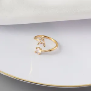 Vergoldeter offener Buchstabe A Ring mit funkelndem Zirkonia fuer modischen Damenschmuck