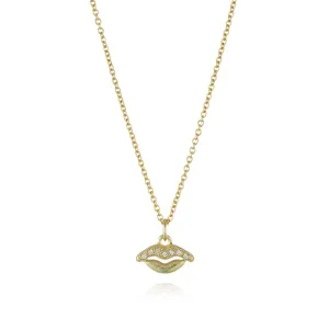 Goldfarbene Lippen Anhänger Halskette mit glitzernden Mikro-Diamanten, elegante Modeschmuck.