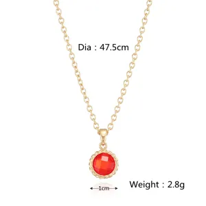 Gold-plated birthstone necklace with red zircon pendant, elegant clavicle chain design.