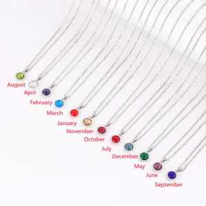 Silver chain necklace with colorful birthstone pendant, elegant clavicle chain for women