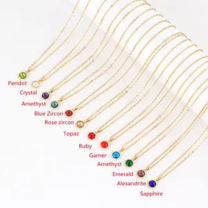 Fashion Copper Zircon Birthstone Pendant Necklace Gold Silver Plated Month Charm Jewelry Gift For Women