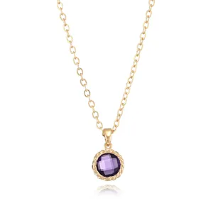 Gold plated chain necklace featuring a stunning purple faceted cubic zirconia pendant detail.