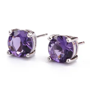 Orecchini a Lobo in Zirconia Con Perno in Argento Sterling 925 Quattro Griffe Rotondi Colorati Gioielli in Rame Donna