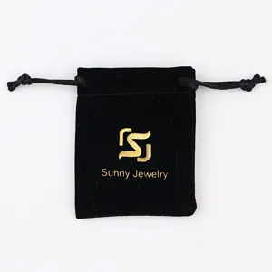Black velvet jewelry pouch gift bag with drawstring, perfect for earrings, rings and small items.