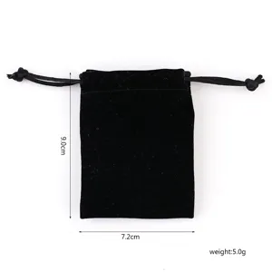 Black velvet jewelry pouch with drawstring, portable gift packaging storage bag 9x7.2cm.