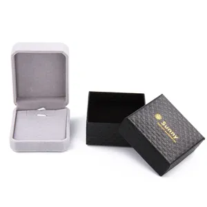 Jewelry gift box set with velvet ring earring display case and black textured packaging lid.