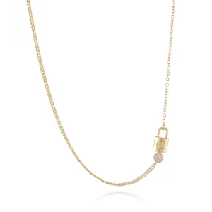 Gold-plated letter C padlock and key pendant necklace, trendy hip-hop style fashion jewelry.