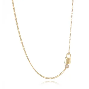 Gold-plated necklace featuring an asymmetric lock and key pendant with initial letter G zircon paved.