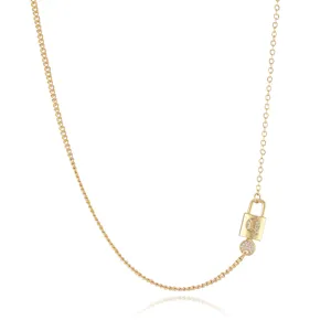 Gold-plated zircon letter Q lock pendant necklace for women, trendy asymmetric chain.