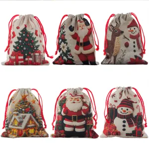 Weihnachts Jute Kordelzug Geschenktüten festliche Süßigkeiten Beutel Deko Set.