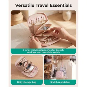 Borsa organizer per gioielli da viaggio portatile con scomparti, custodia rosa.