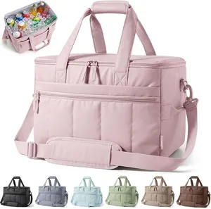 Quilted 32L insulated cooler bag large picnic ice bag for outdoor travel food drinks