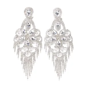 Exquisite lange Strass Quaste Ohrringe mit glitzerndem Kristall Blumen Kronleuchter Design.