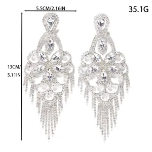 Elegante lange Strass Quasten Ohrringe, glitzernde Kristall Blumen Party Schmuck Damen.