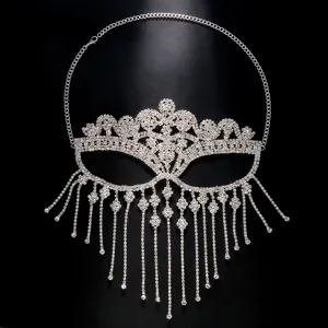 Stunning rhinestone tassel face mask sparkly crystal masquerade party headpiece jewelry