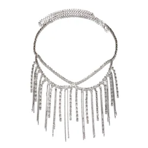 Catena maschera viso con frange in strass argento gioiello festa cristallo scintillante