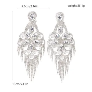 Exklusive lange Fransen Strass Ohrringe, glamouröses Blumenanhänger Design für Damen.