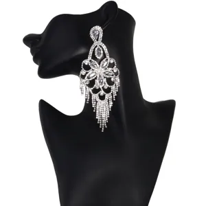 Wunderschöne lange Kristall Blumen Quaste Ohrringe für Damen, elegante Modeschmuck Ohrhänger.