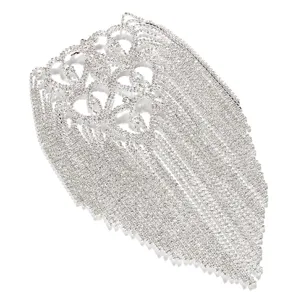 Glänzende silberne Strass Fransen Schulterkette Anzug Epaulette Party Accessoire