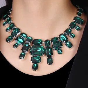 Chunky Rhinestone Square Pendant Necklace Women Fashion Minimalist Geometric Choker Layered Chain Jewelry
