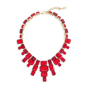 Statement red rhinestone necklace with gold chain for women chic fashion party jewelry.