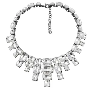 Heavy rhinestone statement necklace, geometric square crystal choker for women fashion.