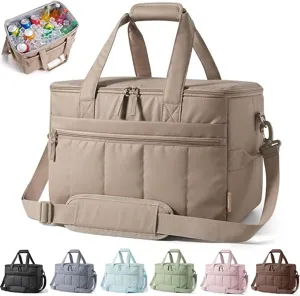 Quilted insulated picnic cooler bag 32L large capacity portable outdoor ice pack for drinks