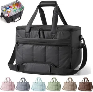 Quilted 32L insulated cooler bag large capacity waterproof picnic ice bag for outdoor travel.