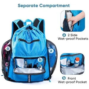 Grande zaino da spiaggia impermeabile con scomparto umido e scarpe per viaggio e sport.